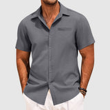 Men's Casual Button-Up Shirt – Short Sleeve, Lapel Collar & Chest Pocket