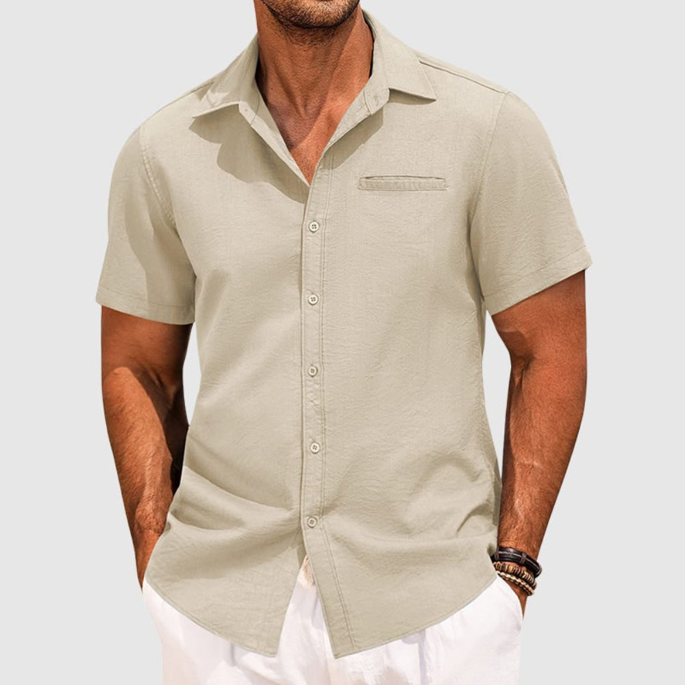 Men's Casual Button-Up Shirt – Short Sleeve, Lapel Collar & Chest Pocket