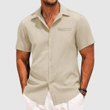 Men's Casual Button-Up Shirt – Short Sleeve, Lapel Collar & Chest Pocket