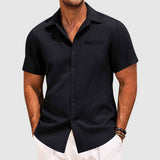 Men's Casual Button-Up Shirt – Short Sleeve, Lapel Collar & Chest Pocket