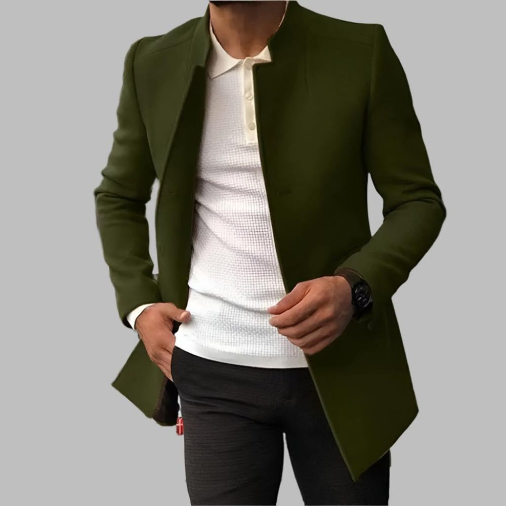 Alexander | Men's Slim-Fit Collarless Wool Coat Open-Front