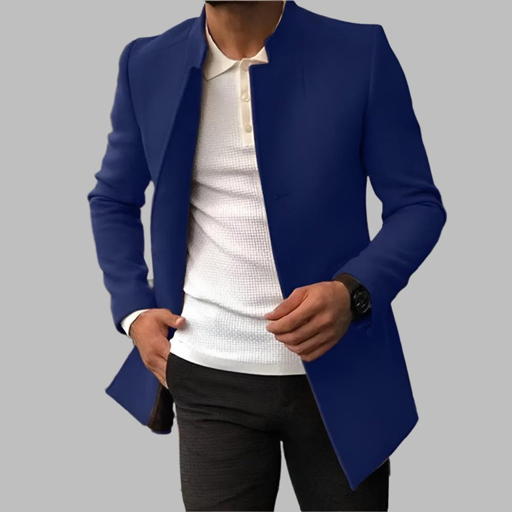 Alexander | Men's Slim-Fit Collarless Wool Coat Open-Front