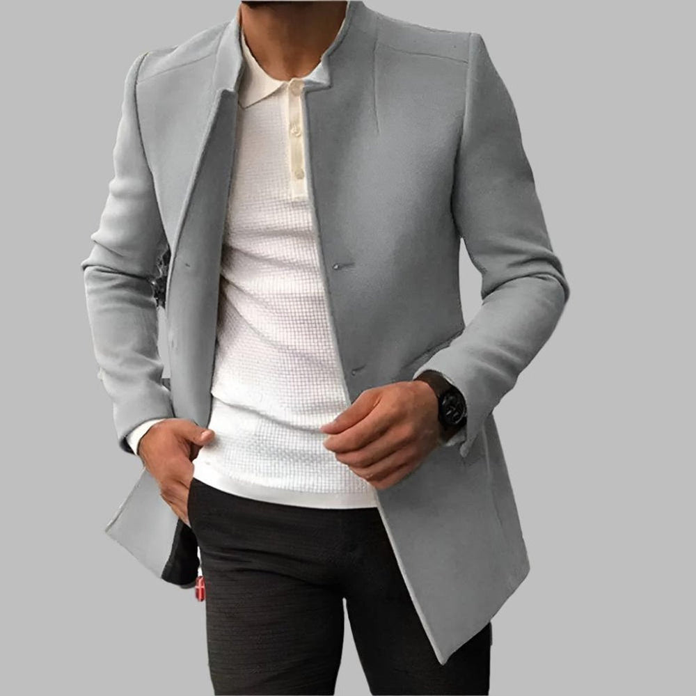 Alexander | Men's Slim-Fit Collarless Wool Coat Open-Front