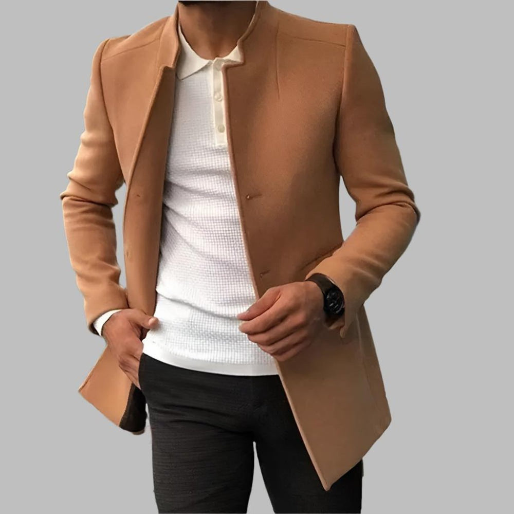 Alexander | Men's Slim-Fit Collarless Wool Coat Open-Front
