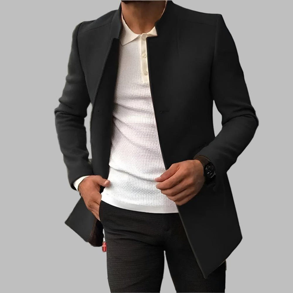 Alexander | Men's Slim-Fit Collarless Wool Coat Open-Front