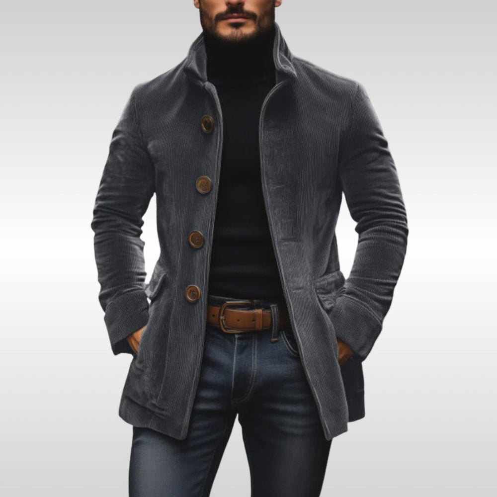 Aiden | Men's Slim-Fit Corduroy Stand-Collar Wool Coat Button-Up