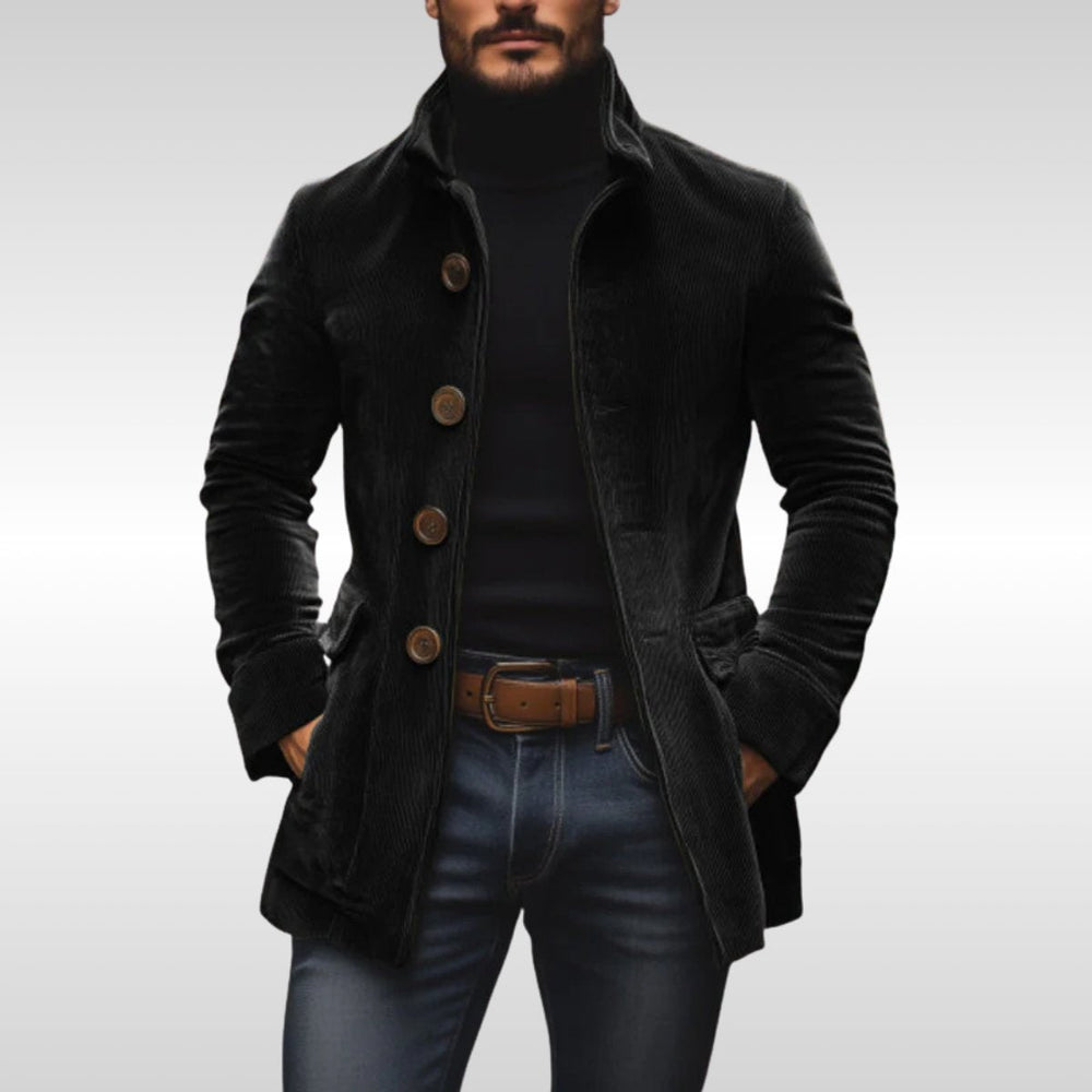 Aiden | Men's Slim-Fit Corduroy Stand-Collar Wool Coat Button-Up