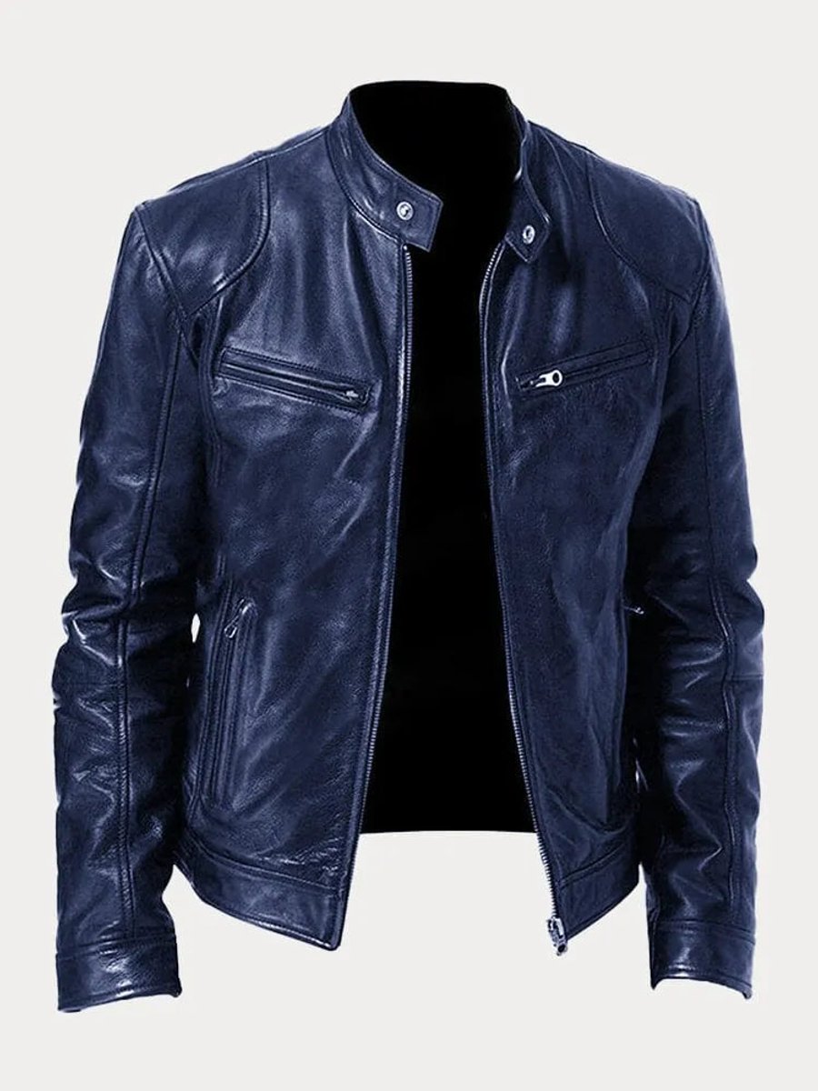 Henry | Men's Slim-Fit Moto Leather Mens Quilted Jacket Stand Collar