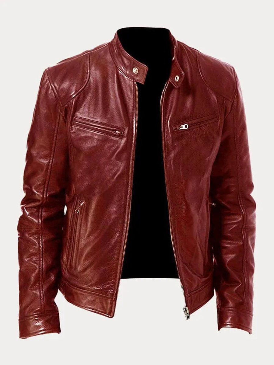 Henry | Men's Slim-Fit Moto Leather Mens Quilted Jacket Stand Collar