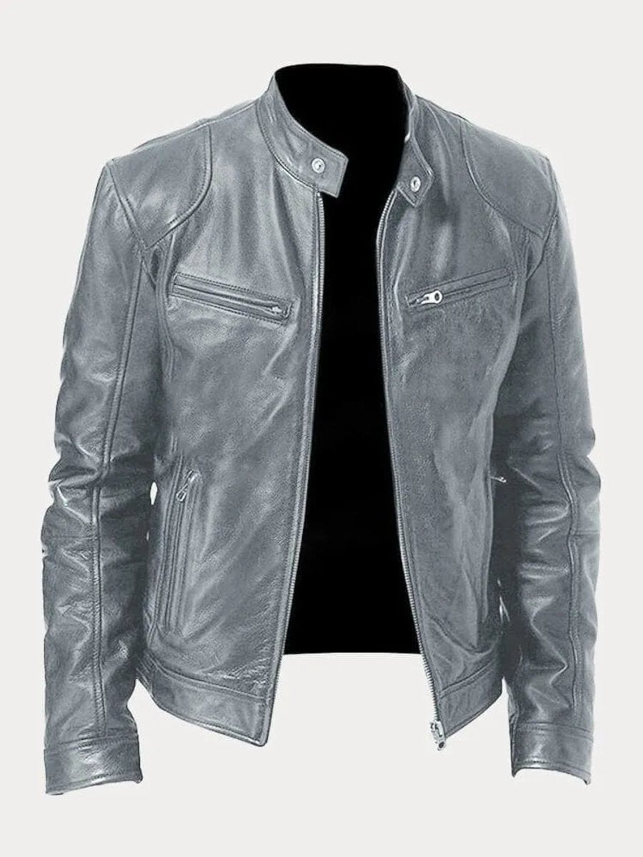 Henry | Men's Slim-Fit Moto Leather Mens Quilted Jacket Stand Collar