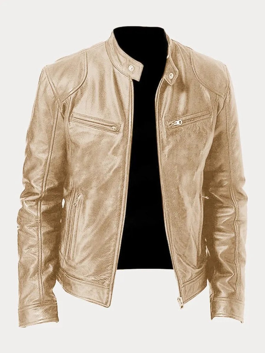 Henry | Men's Slim-Fit Moto Leather Mens Quilted Jacket Stand Collar