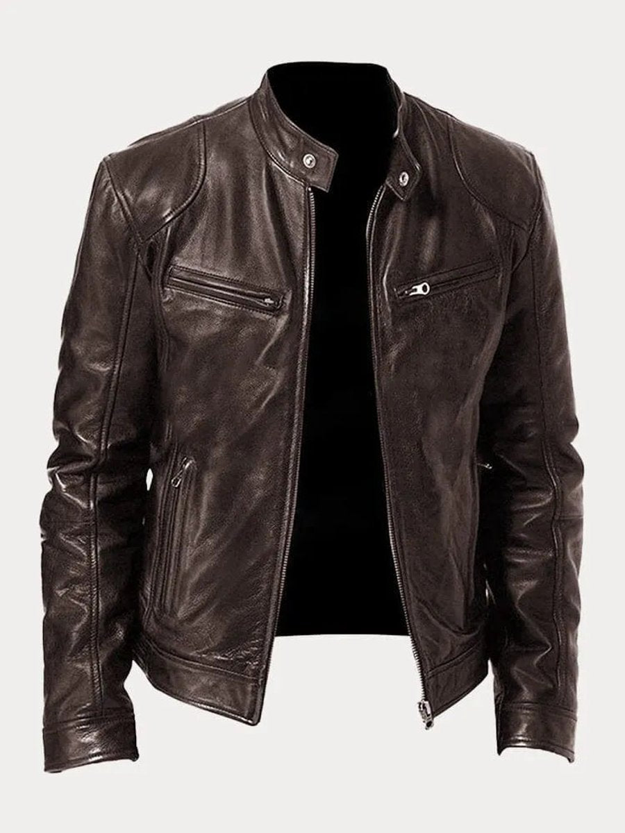 Henry | Men's Slim-Fit Moto Leather Mens Quilted Jacket Stand Collar