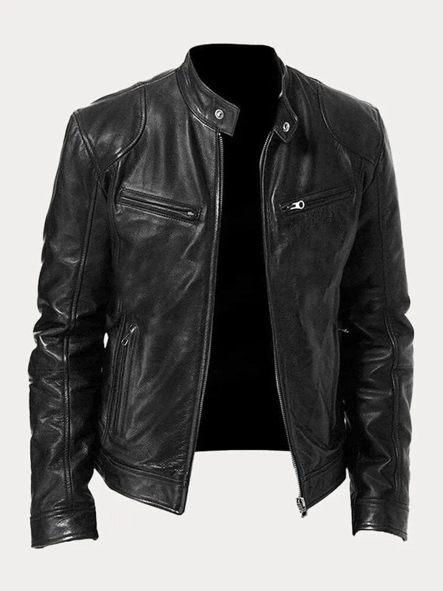 Henry | Men's Slim-Fit Moto Leather Mens Quilted Jacket Stand Collar