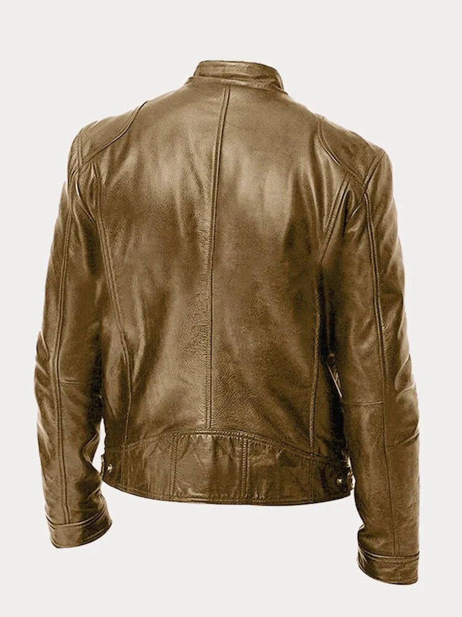 Henry | Men's Slim-Fit Moto Leather Mens Quilted Jacket Stand Collar