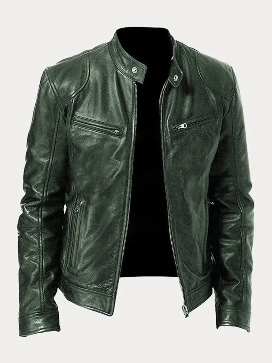 Henry | Men's Slim-Fit Moto Leather Mens Quilted Jacket Stand Collar
