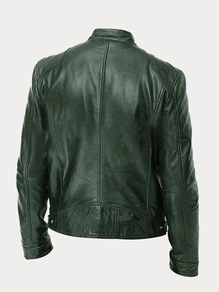 Henry | Men's Slim-Fit Moto Leather Mens Quilted Jacket Stand Collar