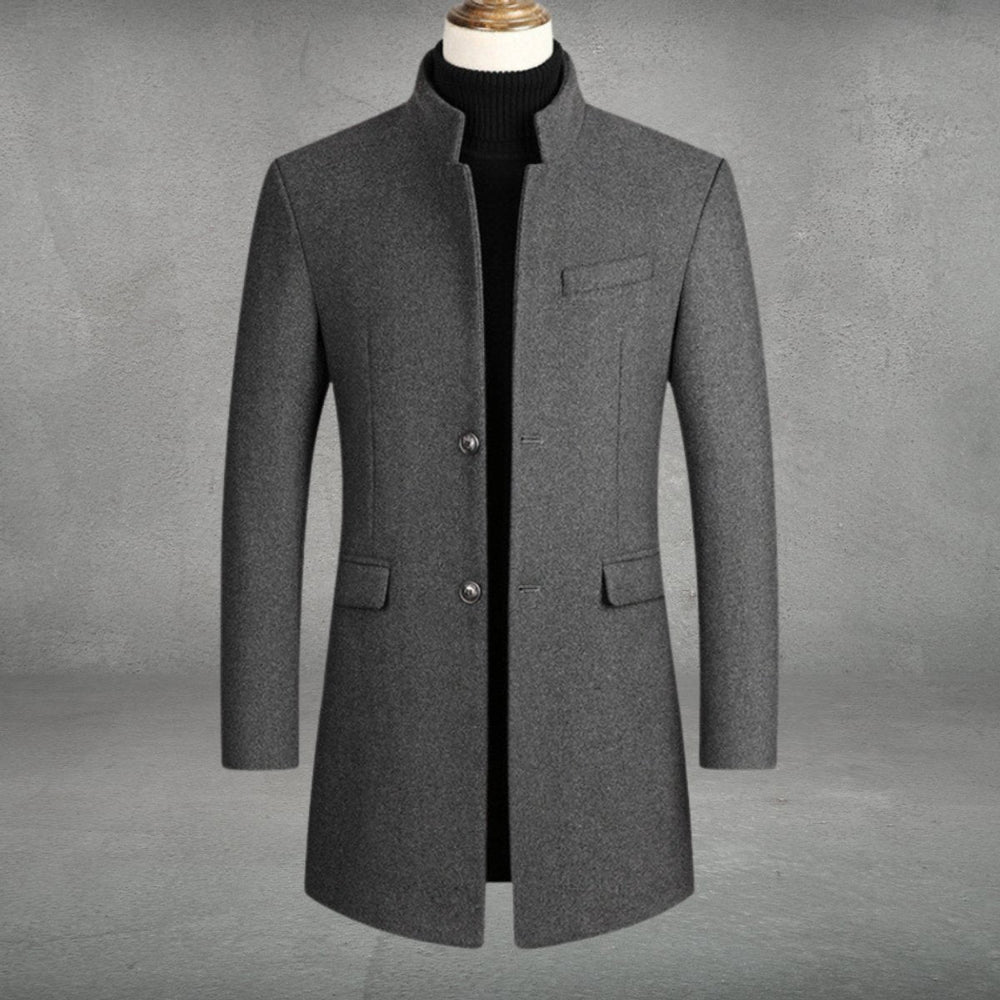Daniel | Men's Slim-Fit Wool Blend Overcoat Long Mens Wool Coat Standing Collar