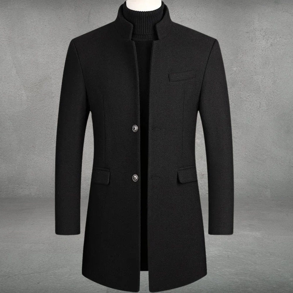 Daniel | Men's Slim-Fit Wool Blend Overcoat Long Mens Wool Coat Standing Collar