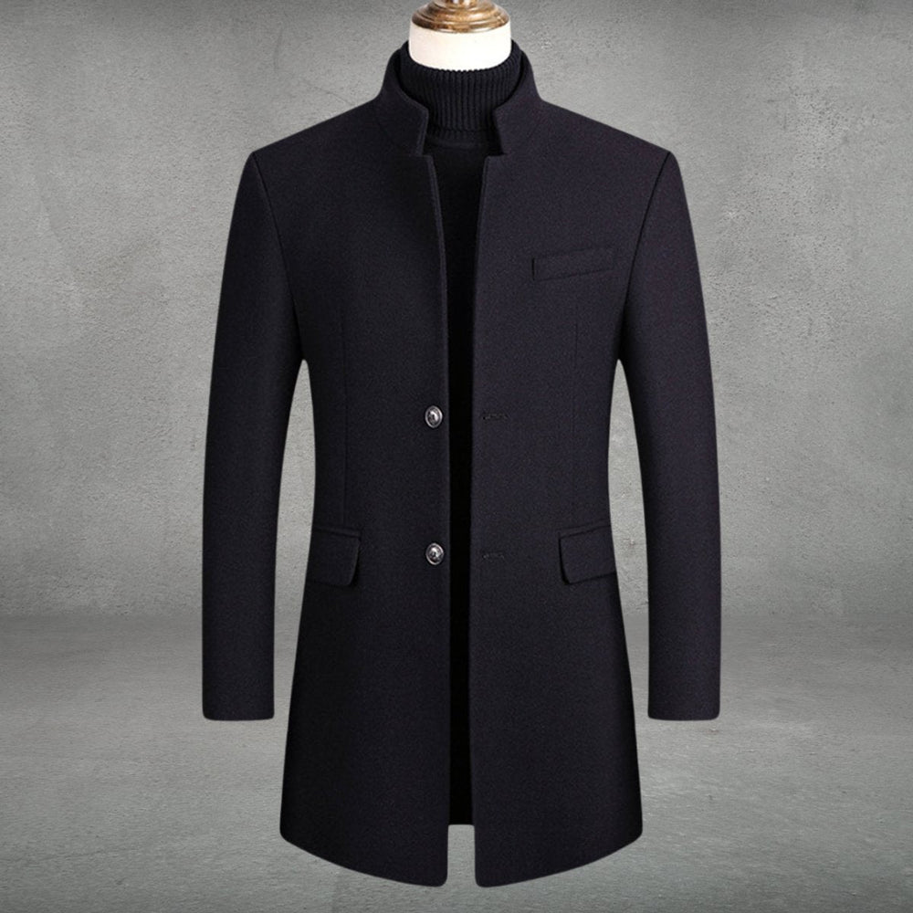 Daniel | Men's Slim-Fit Wool Blend Overcoat Long Mens Wool Coat Standing Collar