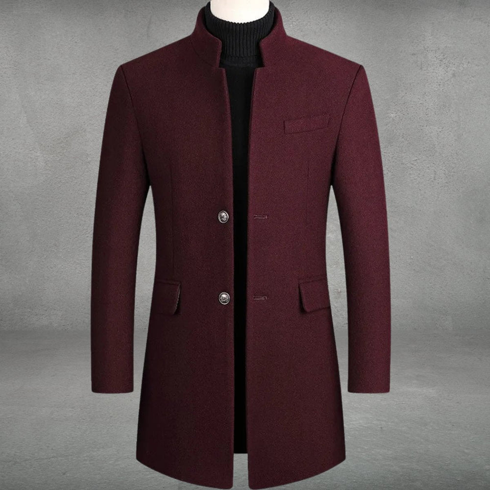 Daniel | Men's Slim-Fit Wool Blend Overcoat Long Mens Wool Coat Standing Collar