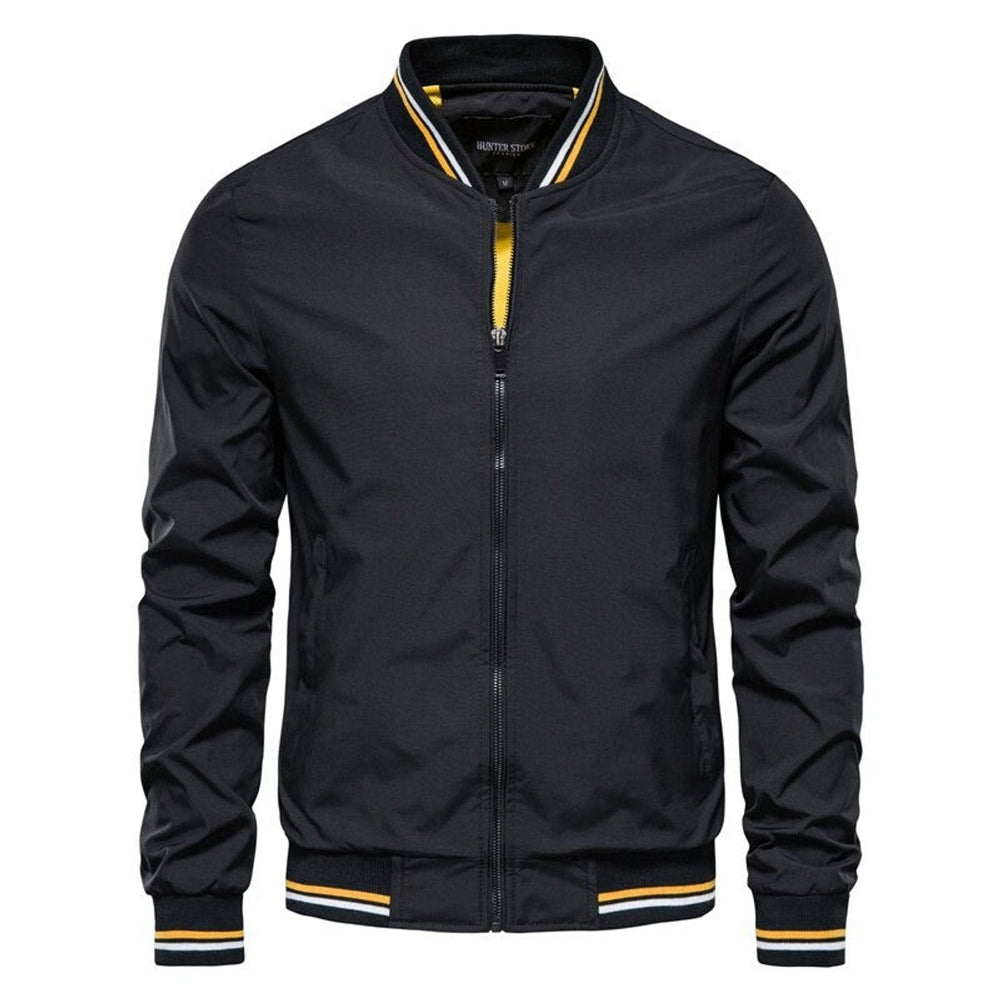 Ethan | Men's Solid Zip-Up Bomber Jacket Ribbed Collar Cuffs