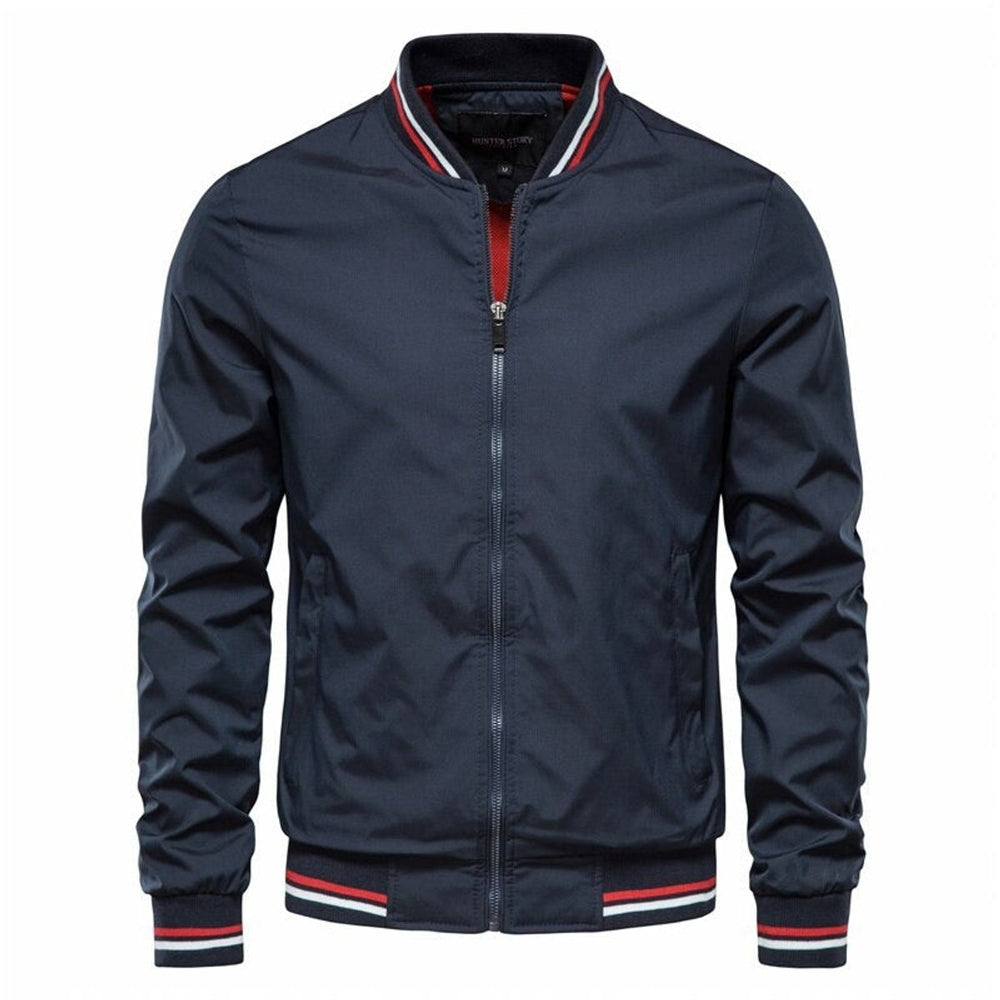 Ethan | Men's Solid Zip-Up Bomber Jacket Ribbed Collar Cuffs