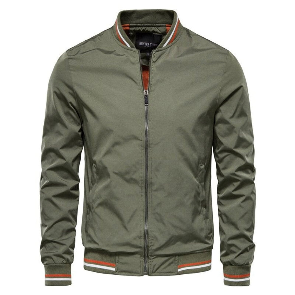 Ethan | Men's Solid Zip-Up Bomber Jacket Ribbed Collar Cuffs