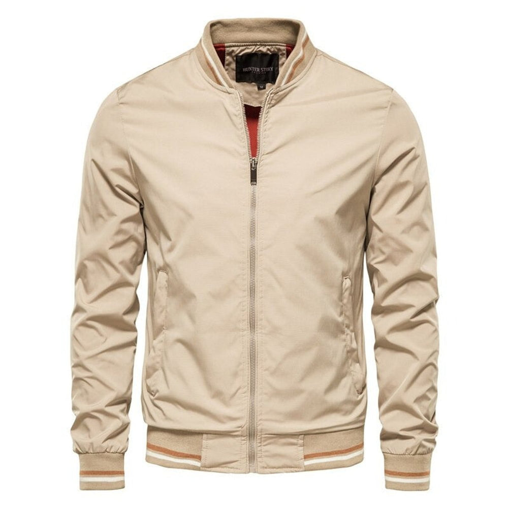 Ethan | Men's Solid Zip-Up Bomber Jacket Ribbed Collar Cuffs