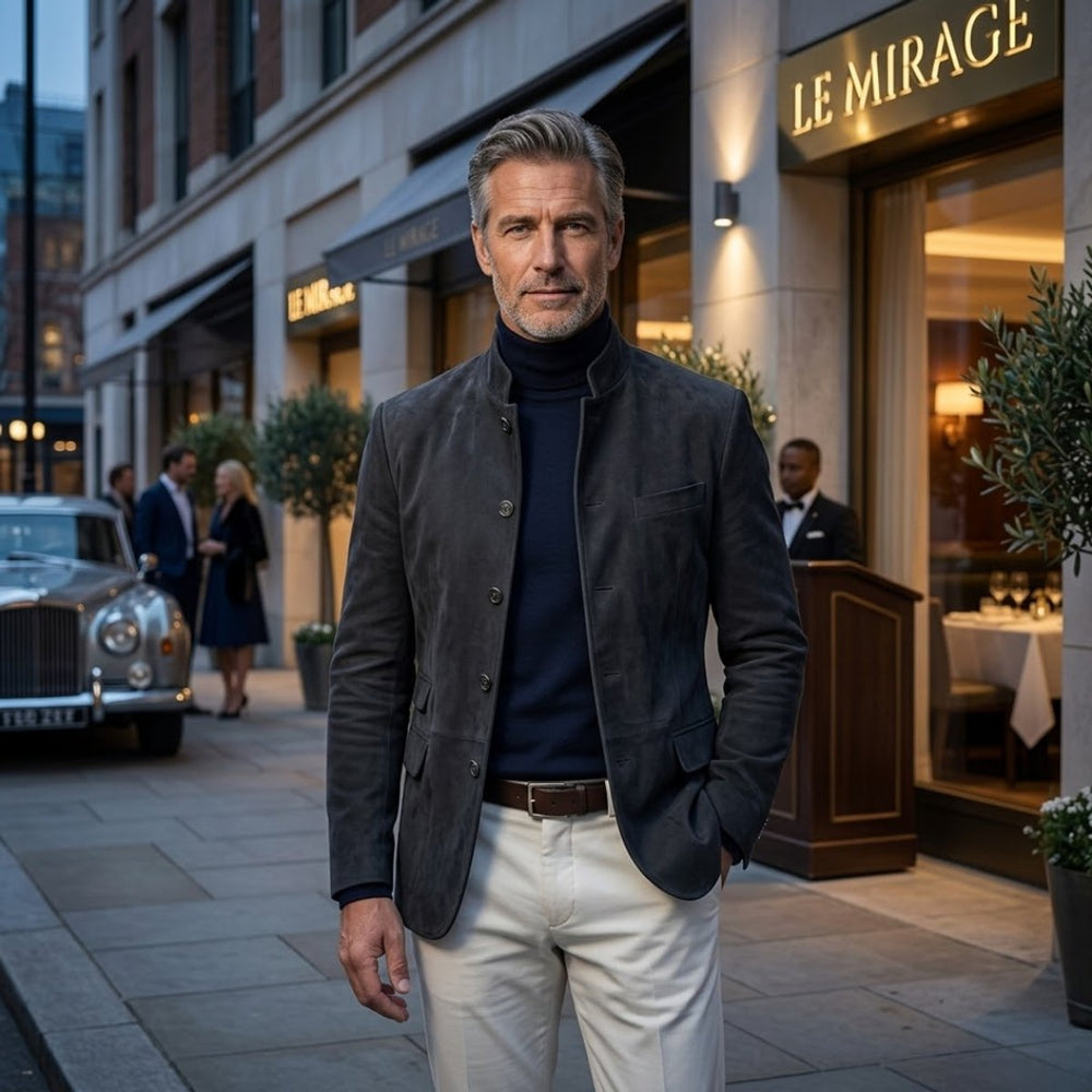 Owen | Men's Structured Mandarin-Collar Button-Front Blazer Jacket
