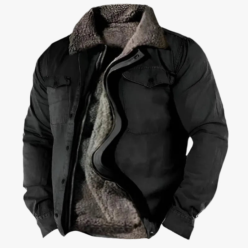 Men's Utility Woven Jacket with Sherpa-Style Lining and Snap Pockets