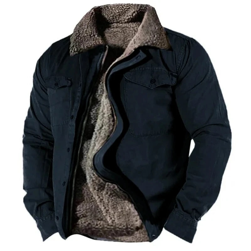 Men's Utility Woven Jacket with Sherpa-Style Lining and Snap Pockets