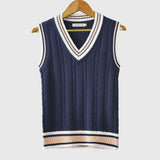 Oliver | Men's V-Neck Cable Knit Striped-Trim Sleeveless Sweater Vest