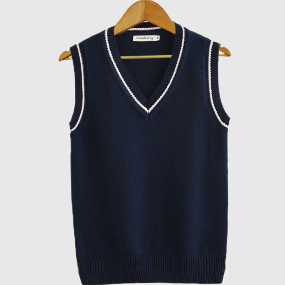Oliver | Men's V-Neck Cable Knit Striped-Trim Sleeveless Sweater Vest - 3