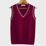 Oliver | Men's V-Neck Cable Knit Striped-Trim Sleeveless Sweater Vest - 4