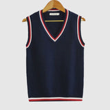 Oliver | Men's V-Neck Cable Knit Striped-Trim Sleeveless Sweater Vest - 5