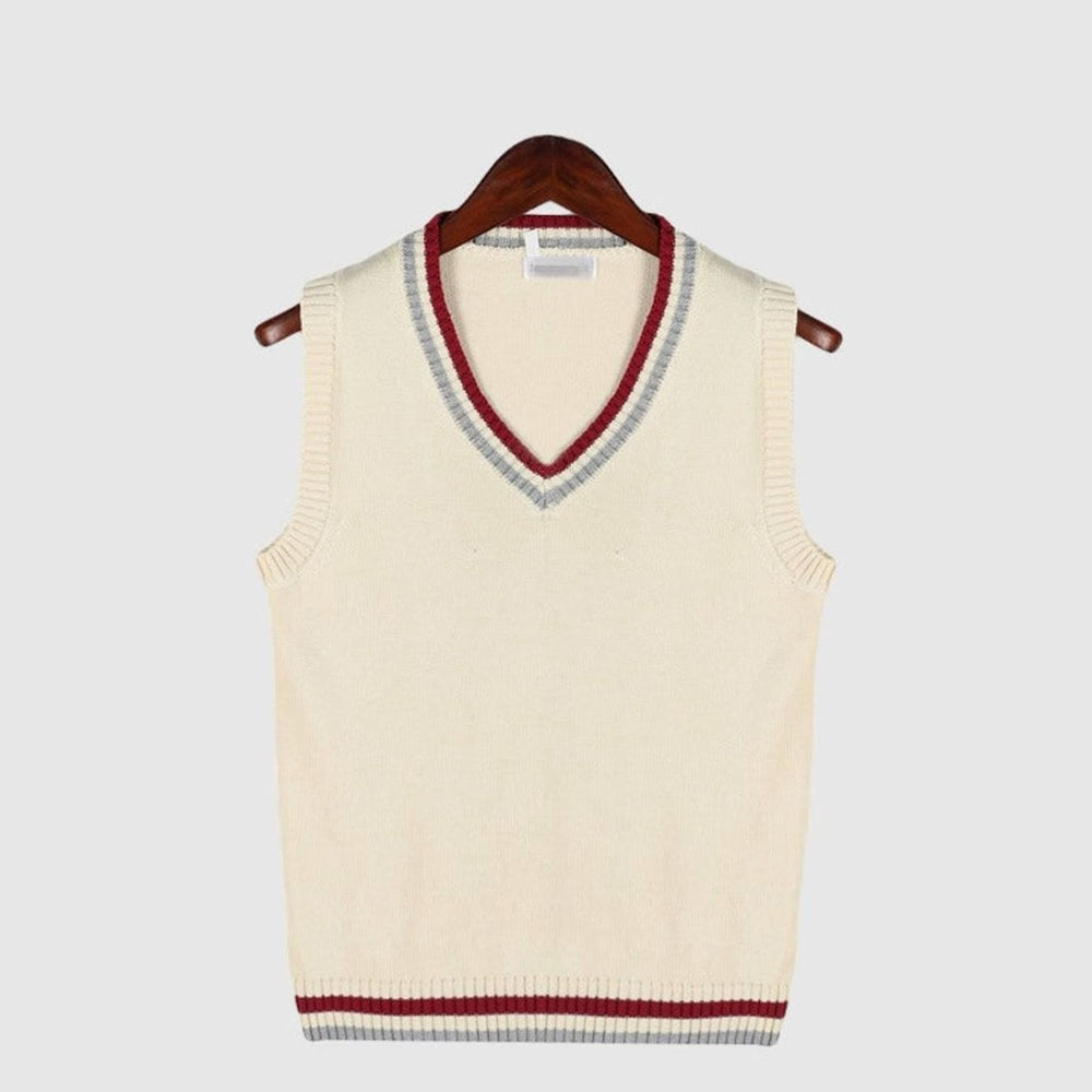 Oliver | Men's V-Neck Cable Knit Striped-Trim Sleeveless Sweater Vest - 6