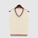 Oliver | Men's V-Neck Cable Knit Striped-Trim Sleeveless Sweater Vest - 6