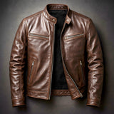 Ethan | Men's Vintage Biker Leather Jacket Full-Zip Moto Style