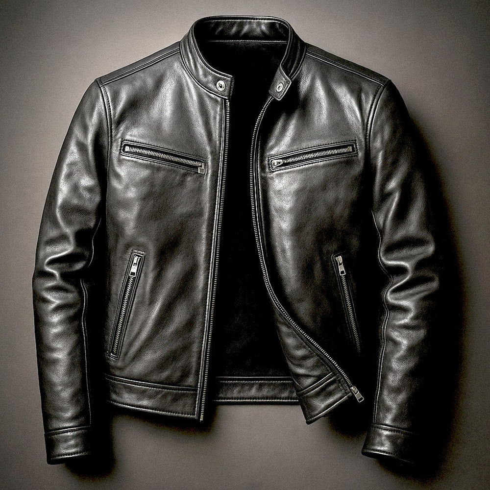 Ethan | Men's Vintage Biker Leather Jacket Full-Zip Moto Style
