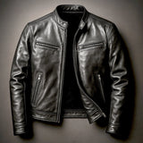 Ethan | Men's Vintage Biker Leather Jacket Full-Zip Moto Style