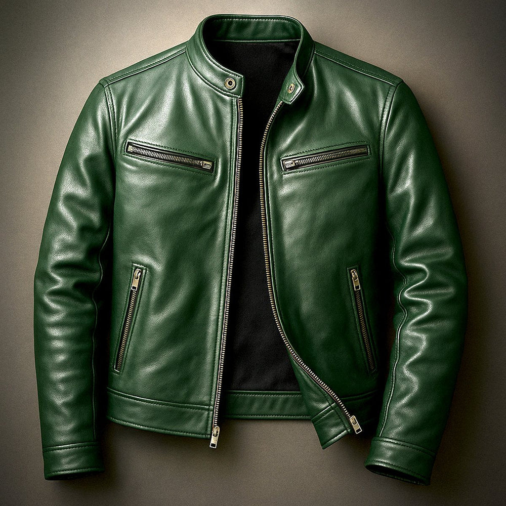 Ethan | Men's Vintage Biker Leather Jacket Full-Zip Moto Style