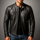 Ethan | Men's Vintage Biker Leather Jacket Full-Zip Moto Style
