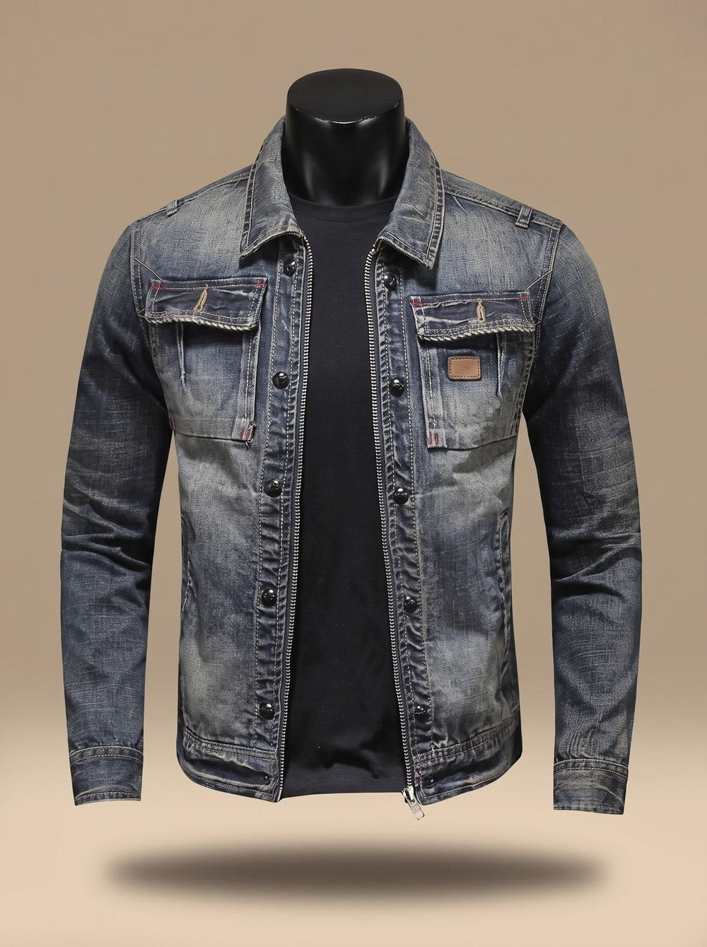William | Men's Vintage-Washed Dual-Closure Denim Trucker Jacket