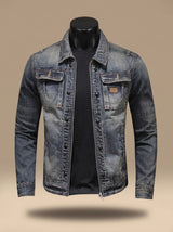 William | Men's Vintage-Washed Dual-Closure Denim Trucker Jacket