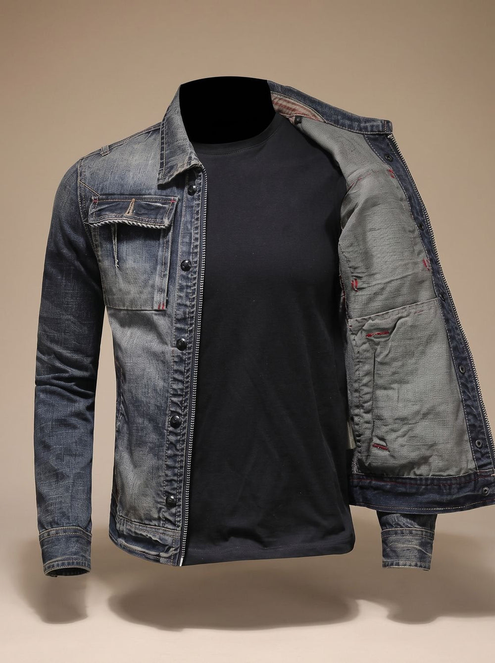 William | Men's Vintage-Washed Dual-Closure Denim Trucker Jacket