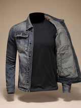 William | Men's Vintage-Washed Dual-Closure Denim Trucker Jacket