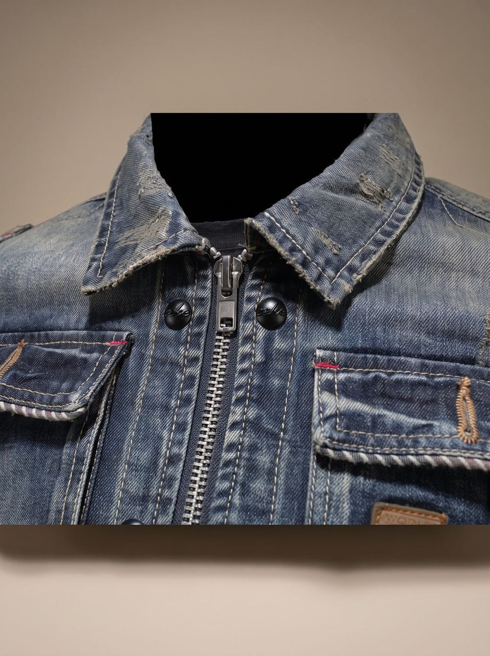 William | Men's Vintage-Washed Dual-Closure Denim Trucker Jacket