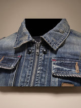 William | Men's Vintage-Washed Dual-Closure Denim Trucker Jacket