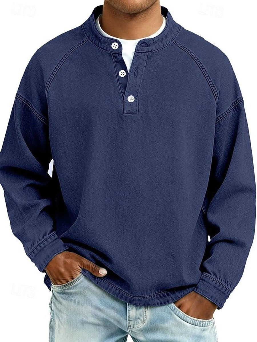 Daniel | Men's Vintage Washed Henley Pullover Mens Knit Sweater Long Sleeve