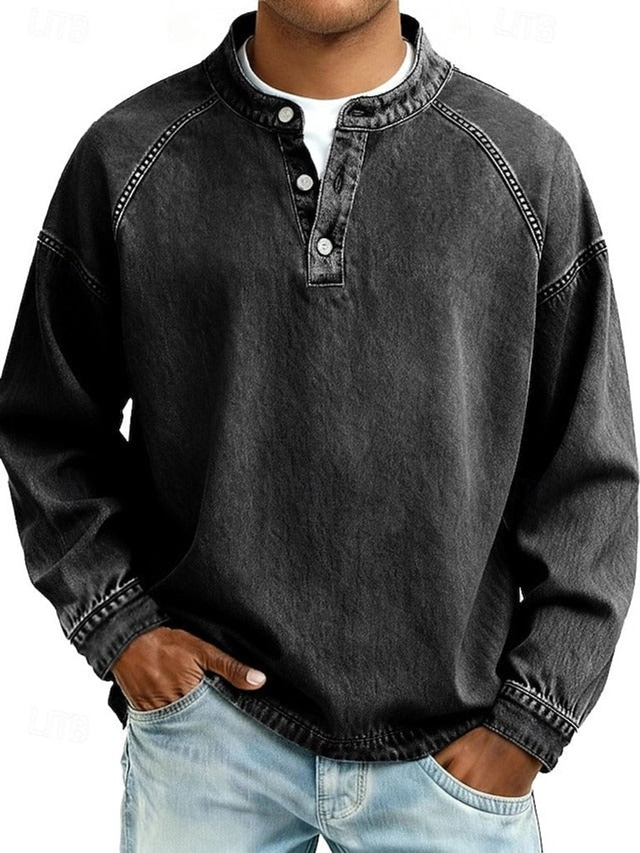Daniel | Men's Vintage Washed Henley Pullover Mens Knit Sweater Long Sleeve